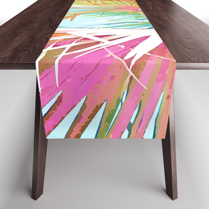Beachy Pastel Palm Jungle | Botanical Digital Painting | Nature Plants Tropical Boho Blush Table Runner Gallery Image 1