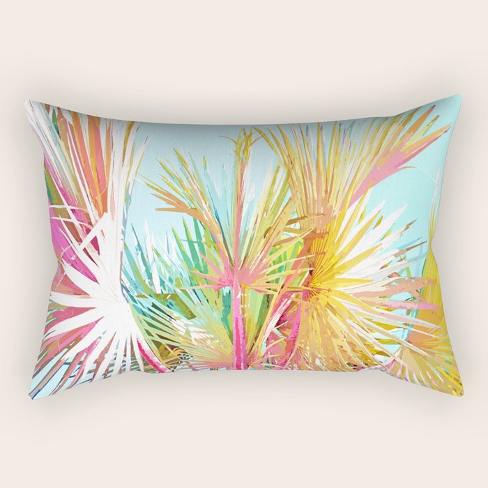 Beachy Pastel Palm Jungle | Botanical Digital Painting | Nature Plants Tropical Boho Blush Rectangular Pillow Gallery Image 1