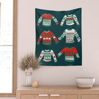 Christmas Sweaters - Teal & Red Palette Wall Tapestry Gallery Image 2