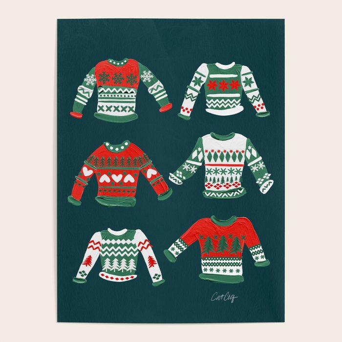 Christmas Sweaters - Teal & Red Palette Poster Gallery Image 4