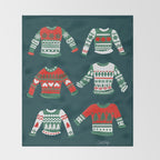 Christmas Sweaters - Teal & Red Palette Throw Blanket Gallery Image 2
