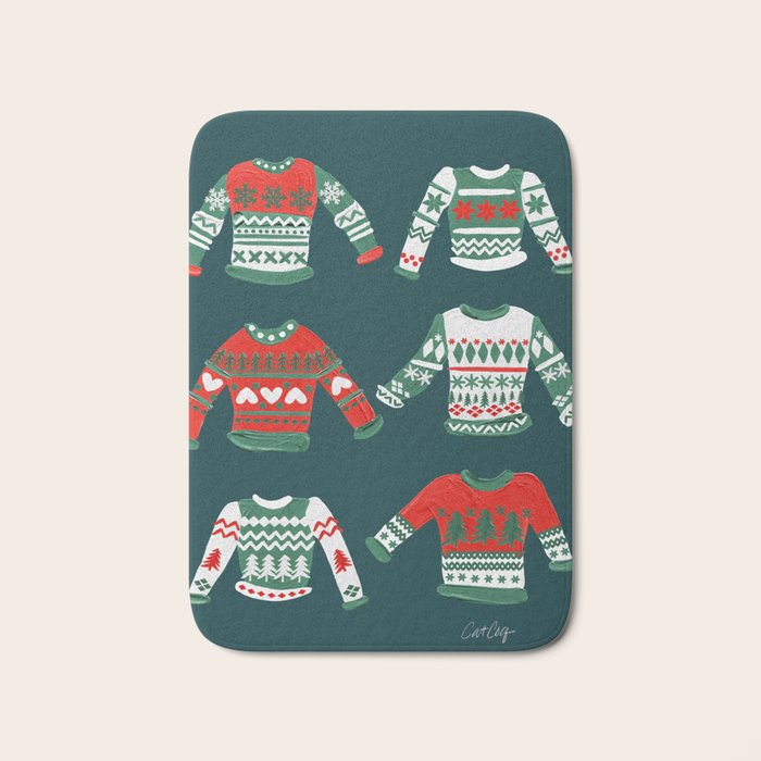 Christmas Sweaters - Teal & Red Palette Bath Mat Gallery Image 1