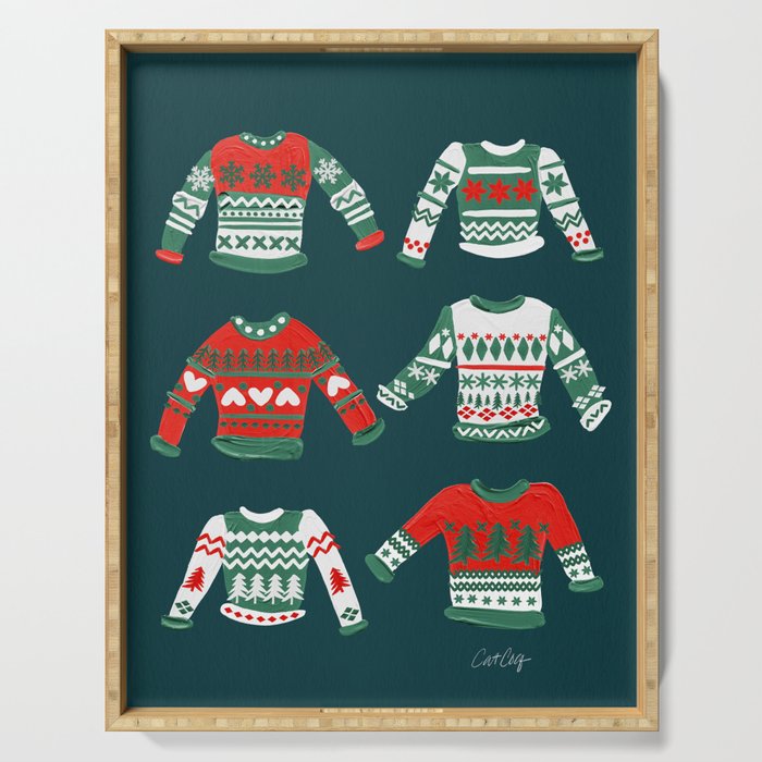 Christmas Sweaters - Teal & Red Palette Serving Tray Gallery Image 1