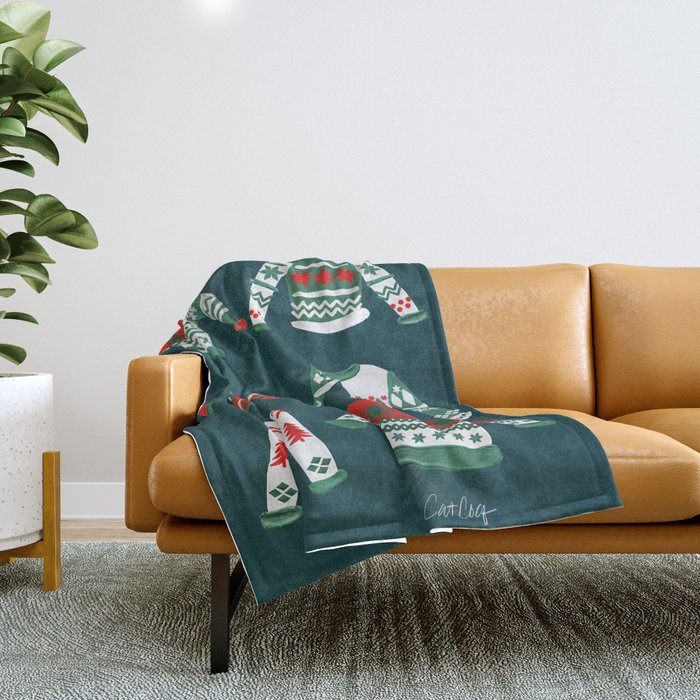 Christmas Sweaters - Teal & Red Palette Throw Blanket Gallery Image 1