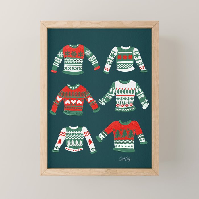 Christmas Sweaters - Teal & Red Palette Mini Art Print Gallery Image 1