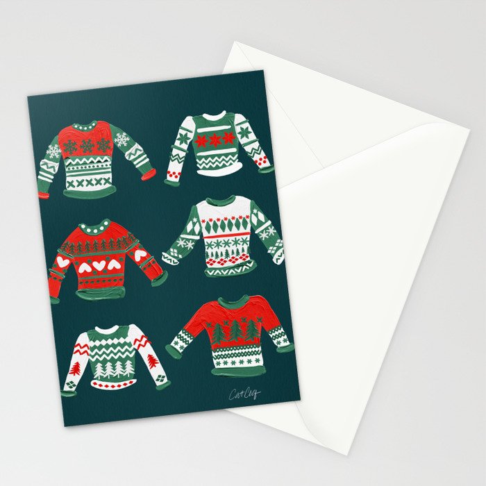 Christmas Sweaters - Teal & Red Palette Stationery Card Gallery Image 2