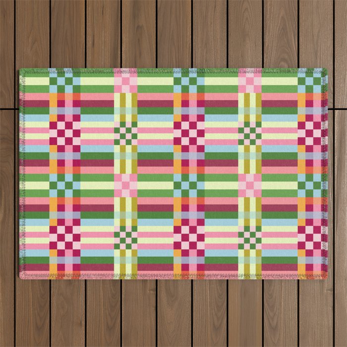  Woven Checks and Stripes - Festive Multi Outdoor Rug Gallery Image 1