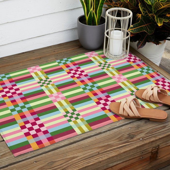  Woven Checks and Stripes - Festive Multi Outdoor Rug Gallery Image 2