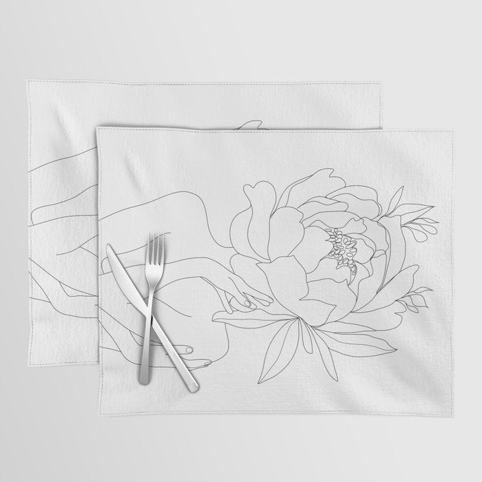 Minimal Line Art Woman Flower Head Placemat Gallery Image 1