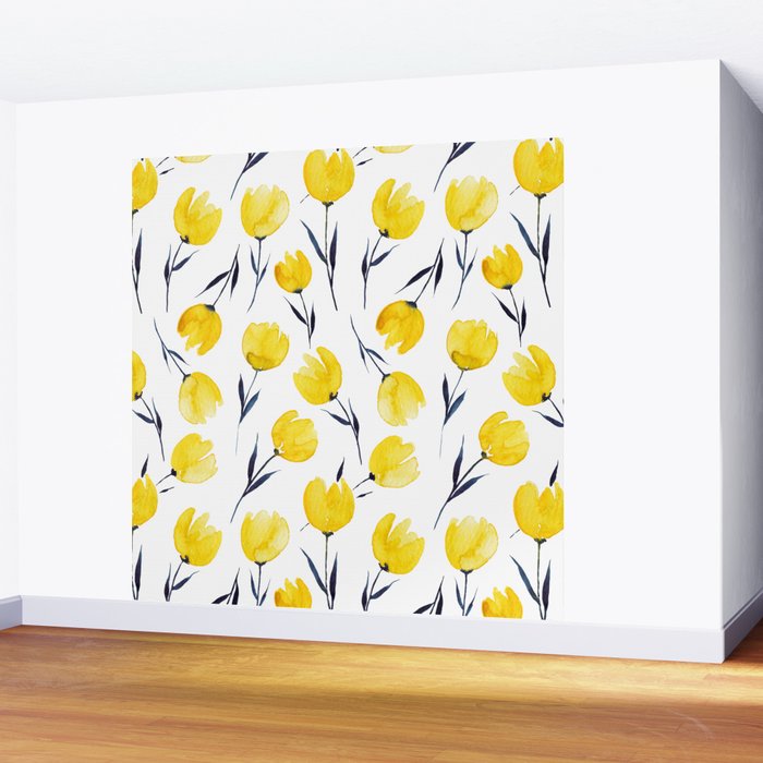 Yellow Tulips | Watercolour Pattern Wall Mural Gallery Image 2