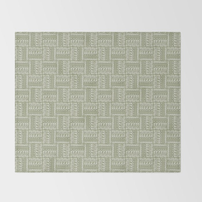Mudcloth Doodle Squares . Lush Green Throw Blanket Gallery Image 2