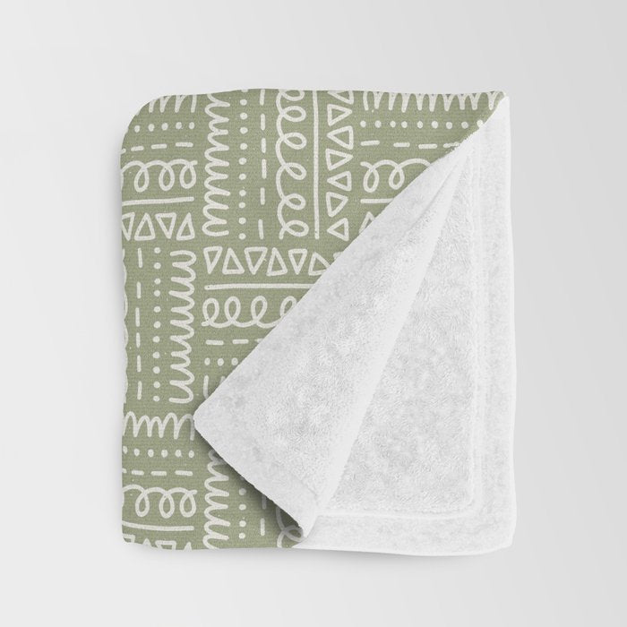 Mudcloth Doodle Squares . Lush Green Throw Blanket Gallery Image 3
