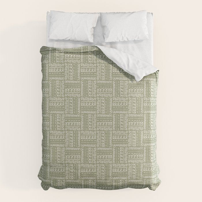 Mudcloth Doodle Squares . Lush Green Duvet Cover Gallery Image 6