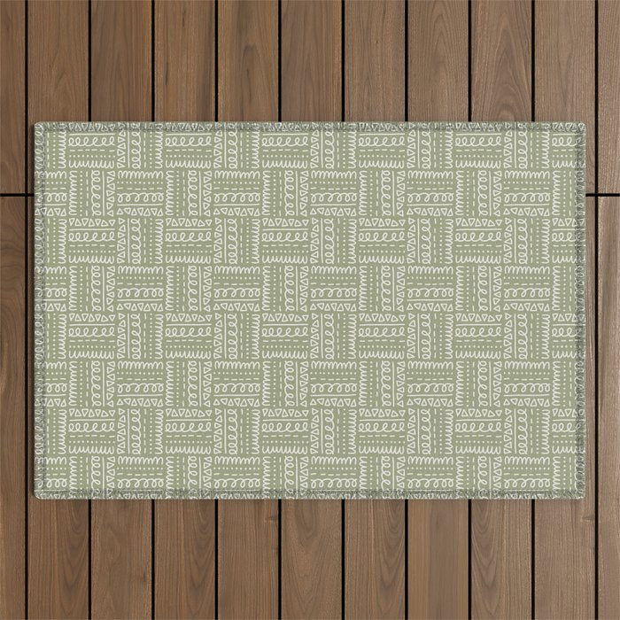 Mudcloth Doodle Squares . Lush Green Outdoor Rug Gallery Image 1