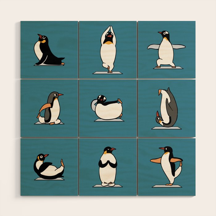 Penguin Yoga Wood Wall Art Gallery Image 1
