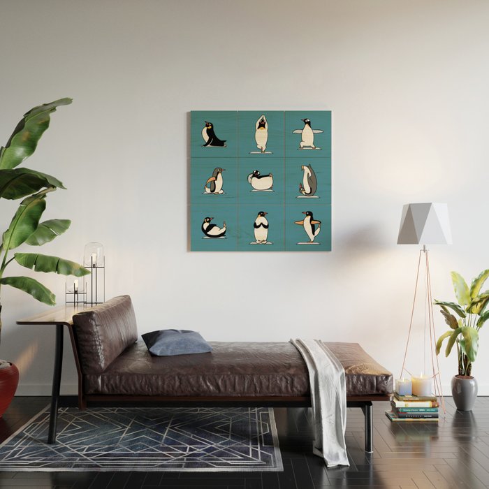 Penguin Yoga Wood Wall Art Gallery Image 2