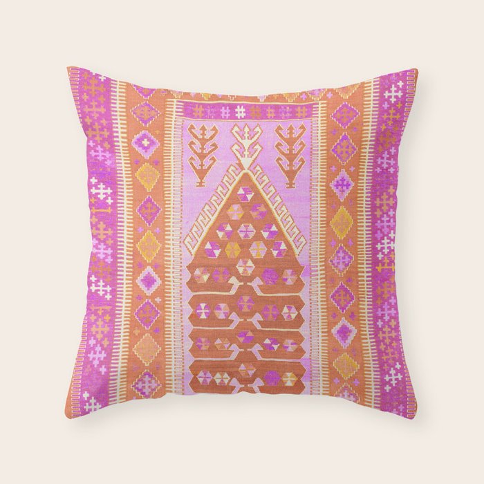 Persian Rug Orange and Pink Throw Pillow Gallery Image 6