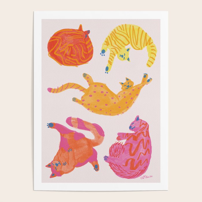 Sleepy Cozy Kitty Cats in Orange & Peach Poster Gallery Image 4