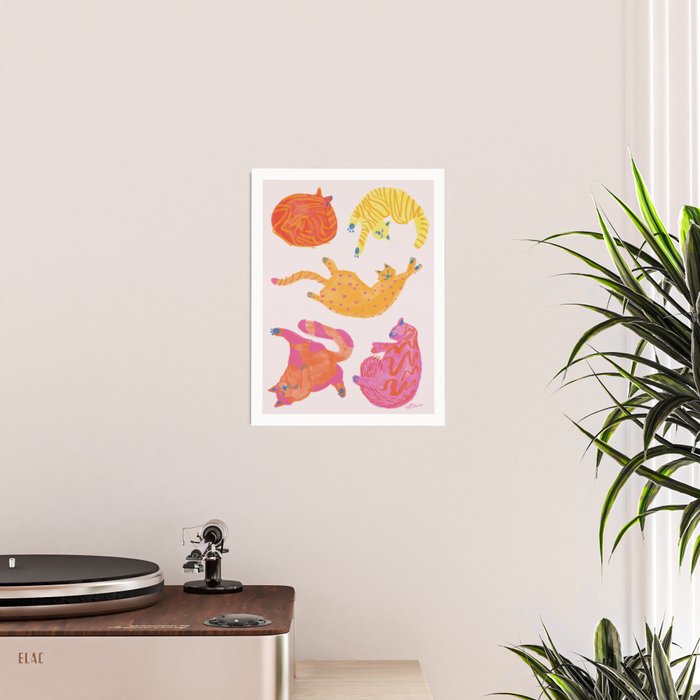 Sleepy Cozy Kitty Cats in Orange & Peach Poster Gallery Image 2