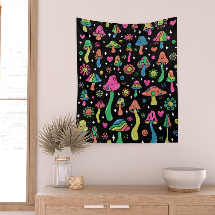 Rainbow Mushrooms Wall Tapestry Gallery Image 2
