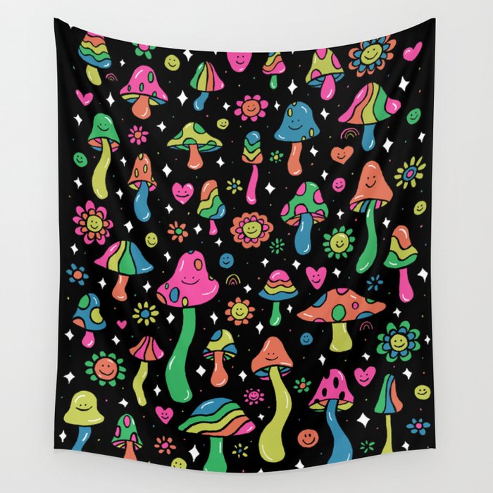 Rainbow Mushrooms Wall Tapestry Gallery Image 4
