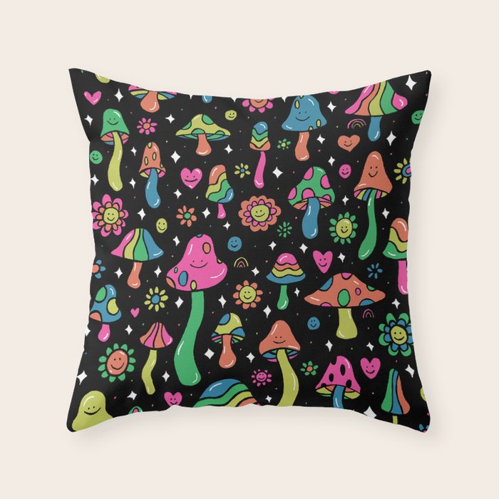 Rainbow Mushrooms Throw Pillow Gallery Image 6