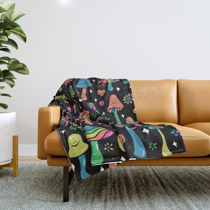 Rainbow Mushrooms Throw Blanket Gallery Image 1