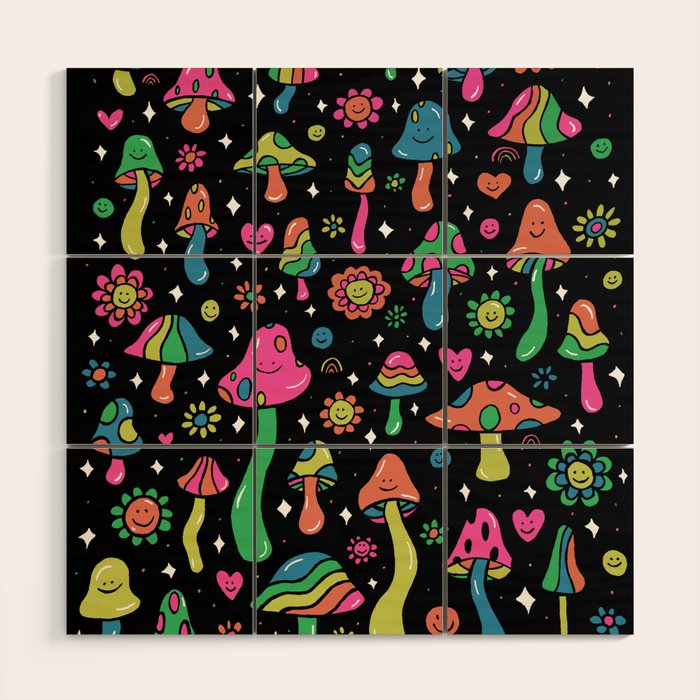Rainbow Mushrooms Wood Wall Art Gallery Image 1