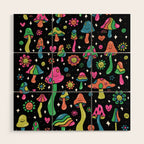 Rainbow Mushrooms Wood Wall Art Gallery Image 1