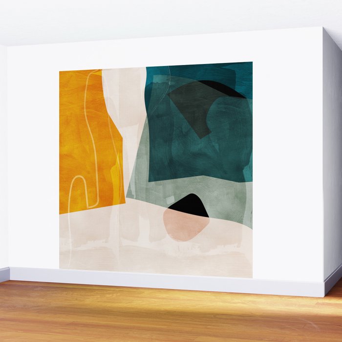 mid century shapes abstract painting 3 Wall Mural Gallery Image 2