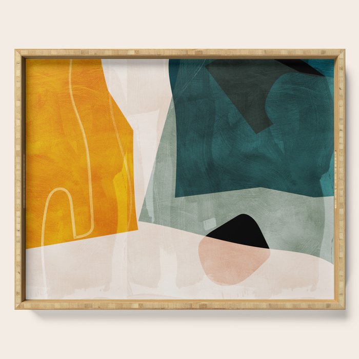 mid century shapes abstract painting 3 Serving Tray Gallery Image 1