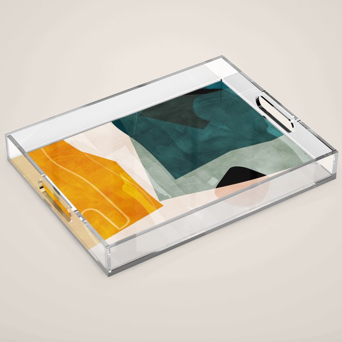 mid century shapes abstract painting 3 Acrylic Tray Gallery Image 1