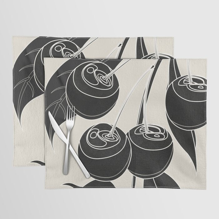 Minimalist Cherry Fruit Line Art 1 Placemat Gallery Image 1