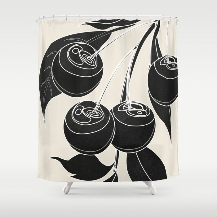 Minimalist Cherry Fruit Line Art 1 Shower Curtain Gallery Image 1