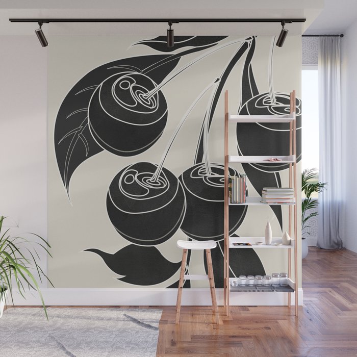 Minimalist Cherry Fruit Line Art 1 Wall Mural Gallery Image 1