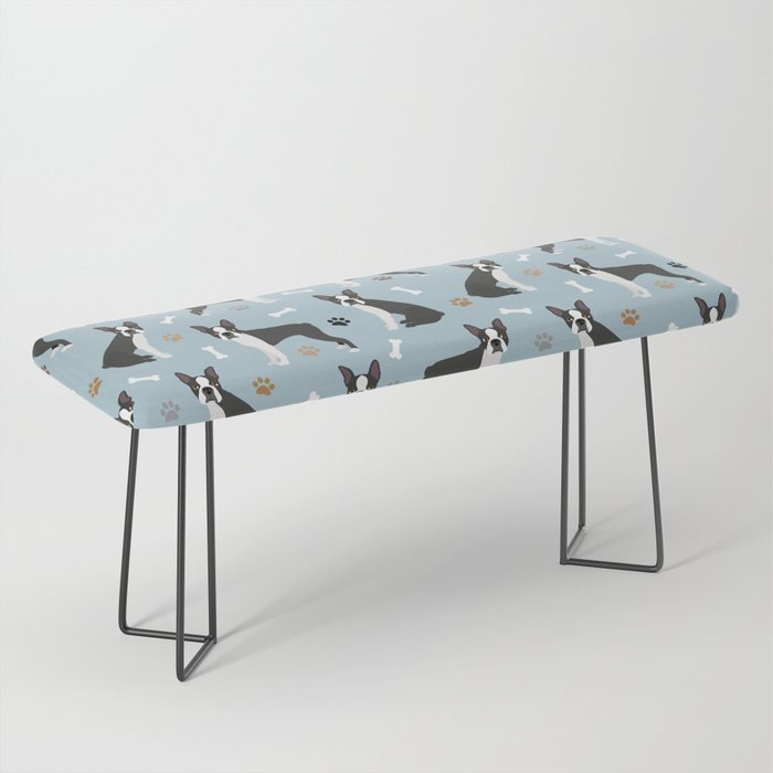 Boston Terrier Dogs Pattern Blue Bench Gallery Image 1