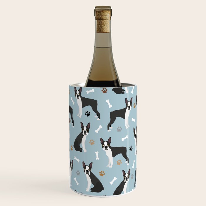 Boston Terrier Dogs Pattern Blue Wine Chiller Gallery Image 3