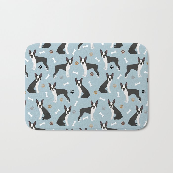 Boston Terrier Dogs Pattern Blue Bath Mat Gallery Image 1
