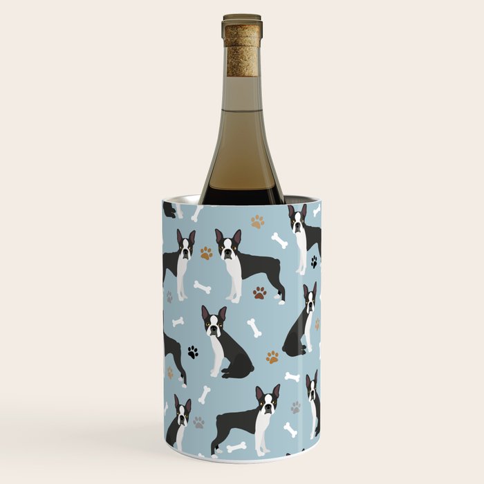 Boston Terrier Dogs Pattern Blue Wine Chiller Gallery Image 1