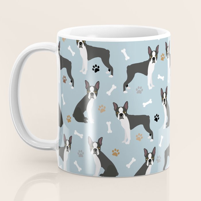 Boston Terrier Dogs Pattern Blue Coffee Mug Gallery Image 3