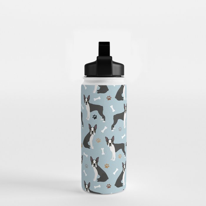 Boston Terrier Dogs Pattern Blue Water Bottle Gallery Image 2