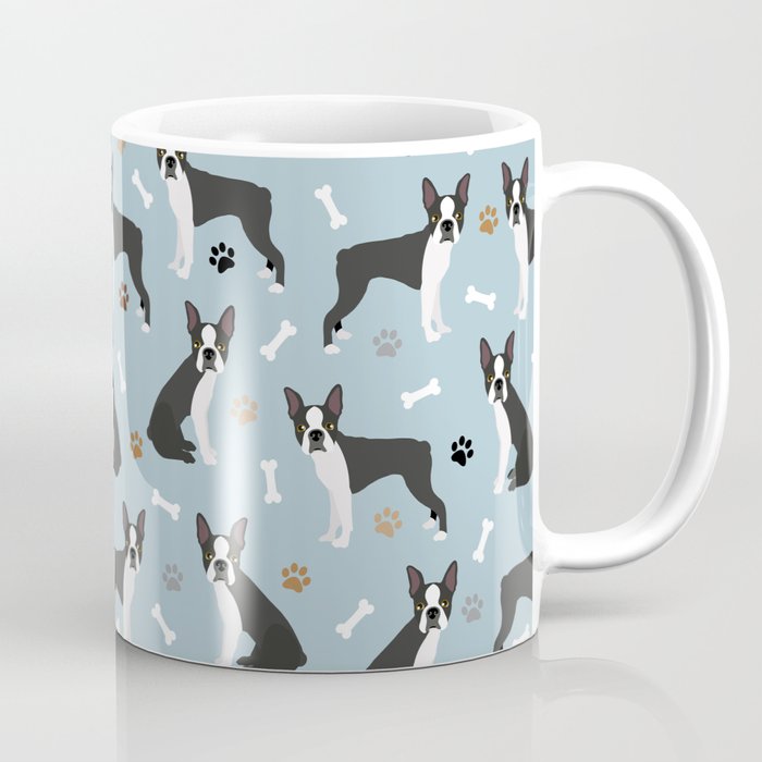 Boston Terrier Dogs Pattern Blue Coffee Mug Gallery Image 1