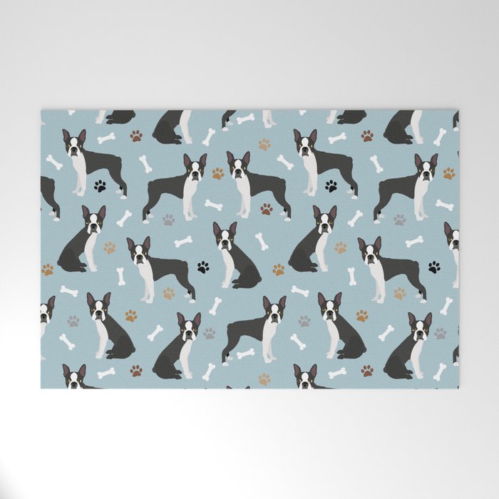 Boston Terrier Dogs Pattern Blue Welcome Mat Gallery Image 1