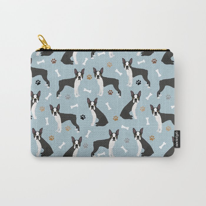 Boston Terrier Dogs Pattern Blue Carry All Pouch Gallery Image 1