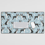 Boston Terrier Dogs Pattern Blue Desk Mat Gallery Image 1