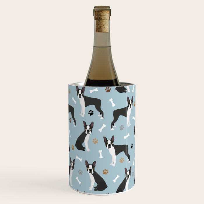 Boston Terrier Dogs Pattern Blue Wine Chiller Gallery Image 2