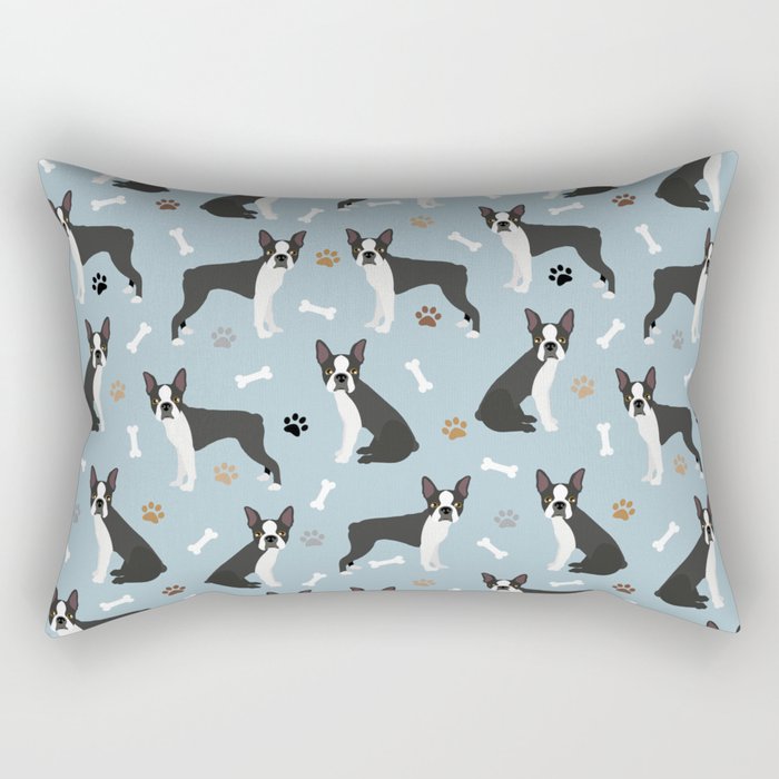 Boston Terrier Dogs Pattern Blue Rectangular Pillow Gallery Image 2