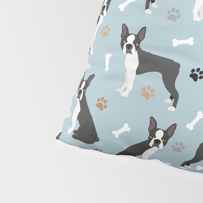 Boston Terrier Dogs Pattern Blue Pillow Sham Gallery Image 4