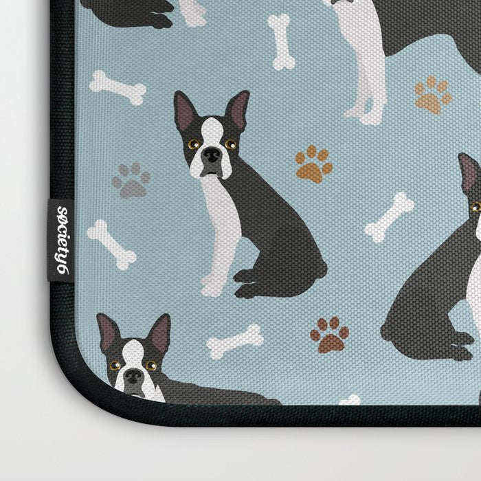 Boston Terrier Dogs Pattern Blue Laptop Sleeve Gallery Image 3