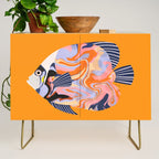 Colorful Tropical Fish and Abstract Ocean Art Credenza Gallery Image 1